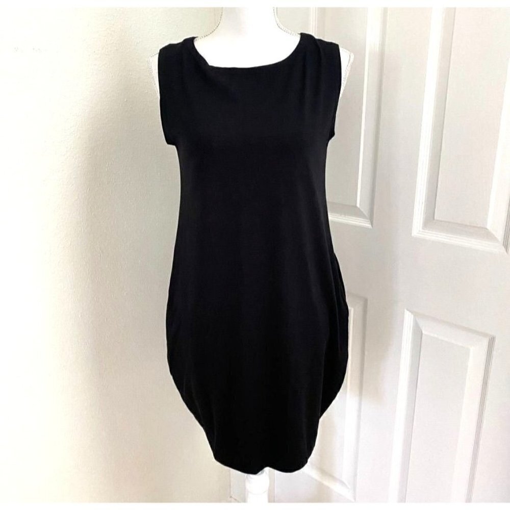 Haute Black Sheath Tulip Dress Sleeveless 2 Pockets Spandex Blend Size Small  B9
